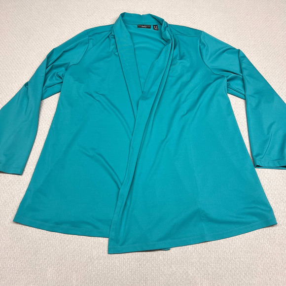 Susan Graver Artisan Cardigan Top Womens 2x Teal Blue Open Front Preppy Casual - Picture 1 of 7
